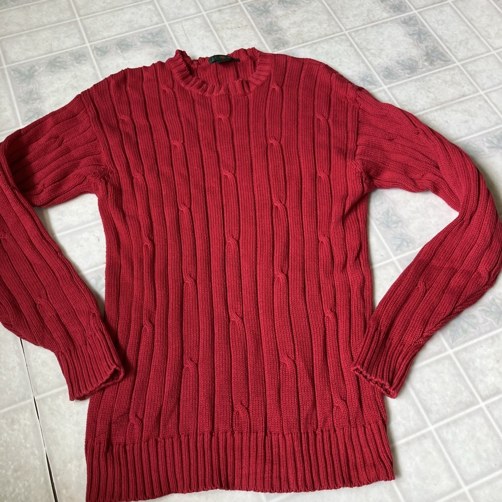 J Crew Cable‎ Knit Crewneck Sweater Red Small Vintage Pullover Oarsman Fisherman